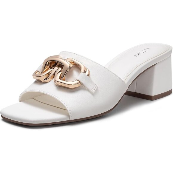 Shoes - 🆕Women's White Low Heel Sandals Chunky Block Square Open Toe Slides 2026